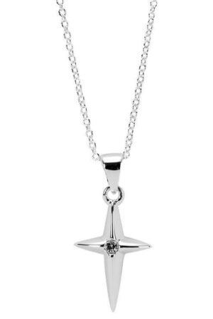 Necklace - 1st Communion Star Cross/Cryst Silver Plated