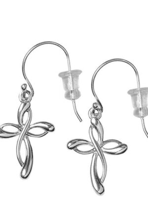 Earrings Ribon Cross 7/8 Silver Plated - Stainless Steel Wires