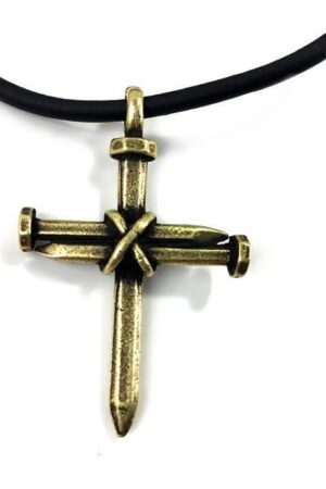 Antique Nail Cross Necklace in brass