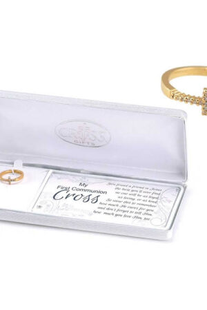 Ring - Gold Plated - Horizontal Cubic Zirconia Cross - size 4