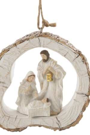 Holy Family ornament- hvid/trælook