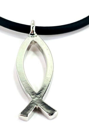 Ichthus Fish Rhodium Metal Necklace