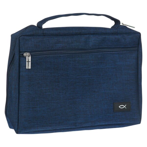 Navy Blue Poly-canvas Value Bible Cover with Ichthus Patch - Image 2