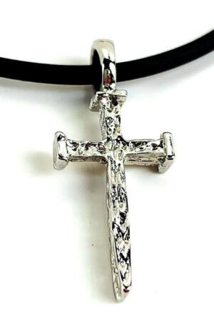 Rugged Nail Cross Necklace Rhodium Metal Finish