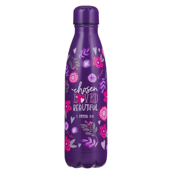 Chosen Loved Beautiful - 1 Peter 2:9 - Purple Stainless Steel Water Bottle