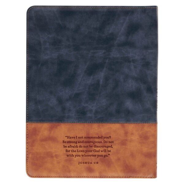 Strong and Courageous - Joshua 1:9 - Butterscotch and Navy Faux Leather Padfolio - Image 2