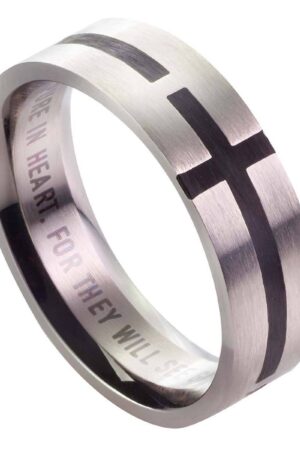 Black Cross - Matthew 5:8 - Men's Ring - size 12