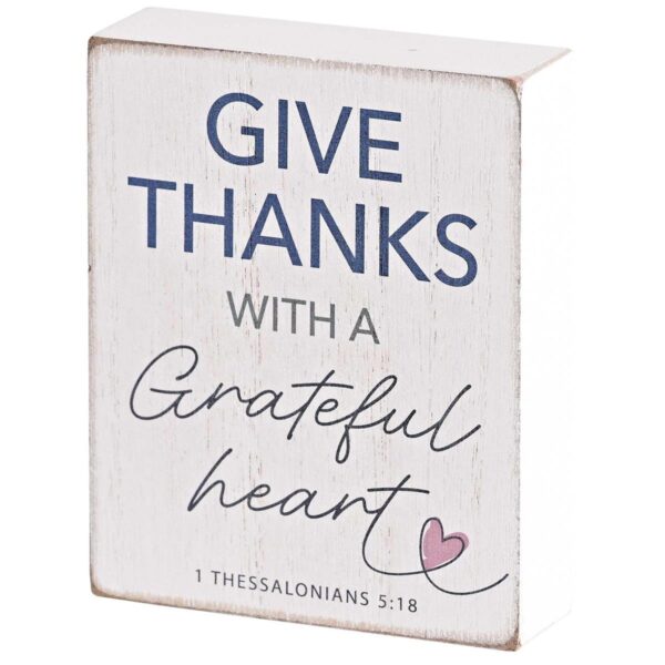 Tabletop Plaque - Give Thanks - White