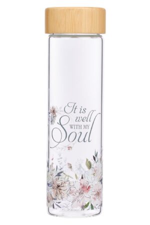 Well With My Soul Hymn - Glass Water Bottle with Bamboo Lid and Sleeve
