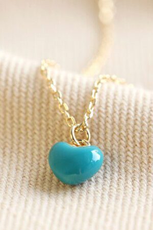 Tiny Teal Enamel Heart Necklace